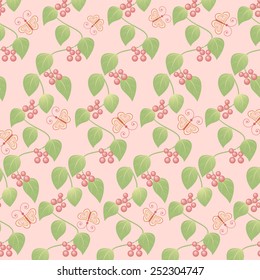 Abstract vector illustration. Butterflies, branches, leaves