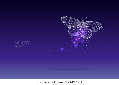 Abstract vector illustration of butterfly moving. 
starry night sky and line dot graphic design. 
concept of nature and art. Suitable use for background
. - line stroke weight editable