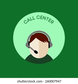 Abstract vector illustration with call center and men icon.