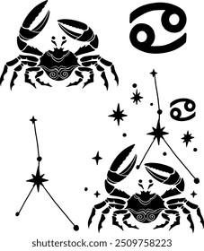 Abstract vector illustration of Cancer Zodiac constellation. Contemporary art. Character, stars constellation and symbols.