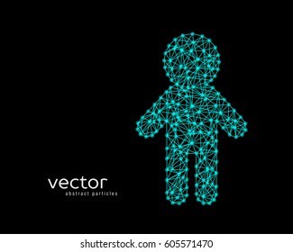 Abstract vector illustration of child on black background. 