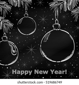 Abstract vector illustration with Christmas balls, snowflakes and fir branches. Design for Christmas cards.