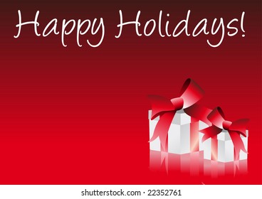 Abstract vector illustration of a christmas gift on a red background with text happy holidays