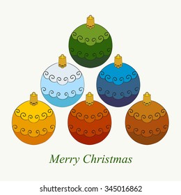 Abstract vector illustration of Christmas multicolored balls set. Isolated on whitish background. Eps 8.