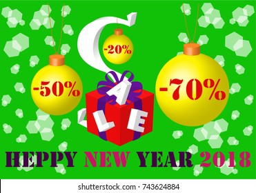 Abstract Vector Illustration Christmas Sale, Special Offer Background with Gift Box and Golden Ball. Winter Hot Discount Card TEmplate.