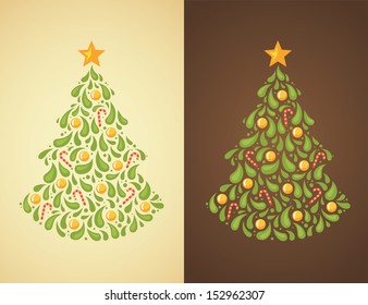 Abstract vector illustration of christmas tree on dark and light backgrounds