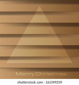 Abstract vector illustration of a christmas tree over a brown wooden board background and the text Merry Christmas