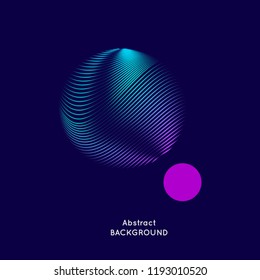 Abstract vector illustration with a circle of linear waves and dots on a dark background. Bright design elements