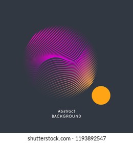Abstract vector illustration with a circle of linear waves and dots on a dark background. Bright design elements