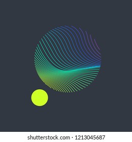 Abstract vector illustration with a circle of linear waves on a dark background. Bright design elements