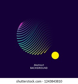 Abstract vector illustration with a circle of linear waves on a dark background. Bright design elements