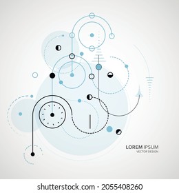 Abstract vector illustration. Circular elements in creative pattern with abstract geometric objects. Modern data design digital dots and dotted circles