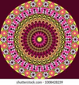 Abstract vector illustration. Circular pattern from decorative flowers and abstract shapes