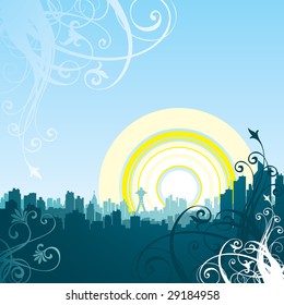Abstract vector illustration with city