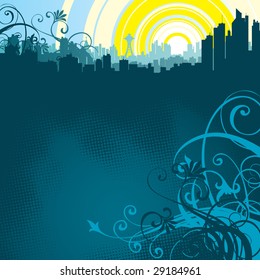 Abstract vector illustration with city