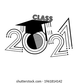 An abstract vector illustration of Class of 2021 in black on an isolated white background