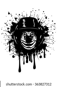 Abstract vector illustration clown in hat on grunge splash
