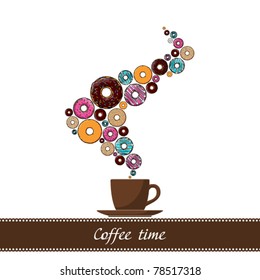 Abstract vector illustration of coffee-cup with donut. Place for your text.