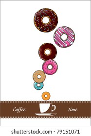 Abstract vector illustration with coffee-cup and donuts.