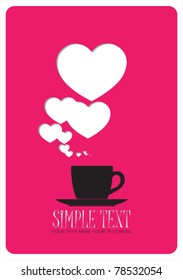 Abstract vector illustration of coffee-cup and hearts. Place for your text.