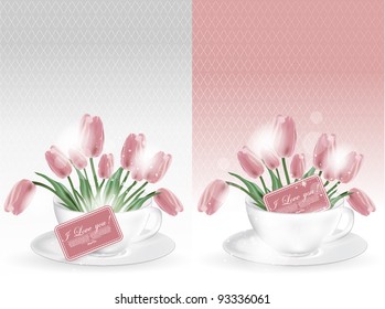 Abstract vector illustration of coffee-cup with tulips