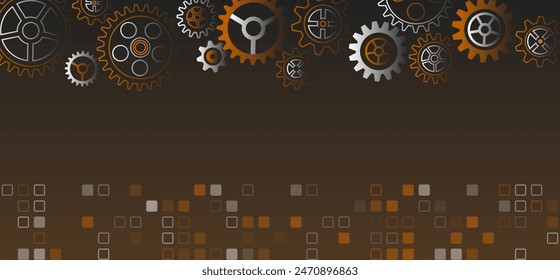 Abstractas Ilustración vectorial de rueda dentada. Fondo marrón ancho del mecanismo de la ingeniería. Concepto de innovación en el diseño de engranajes de alta tecnología. 