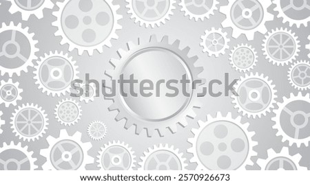 Abstract vector illustration of cogwheel. Wide grey background of engineering mechanism. For technology presentation or banner. Innovation concept in high-tech gear design.