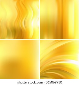 Resumen de la ilustración vectorial del fondo colorido con líneas de luz borrosas. Conjunto de cuatro fondos cuadrados. Líneas curvadas.