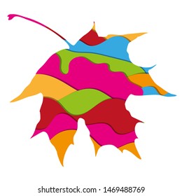 Abstract vector illustration of colorful design inside a leaf shape. Colorful design pattern. Abstract leaf poster. White background.