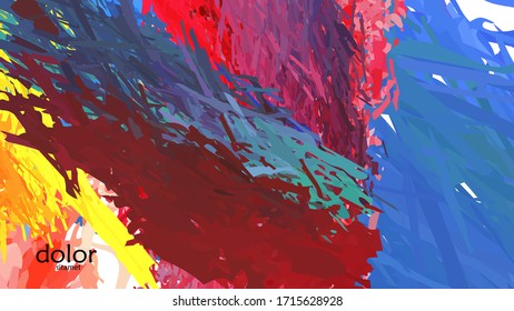 Abstract vector illustration with colorful feather layered shapes. Bright multicolored dimensional background. Brush stroke watercolor digital paint imitation. Rainbow scribble advertising template.
