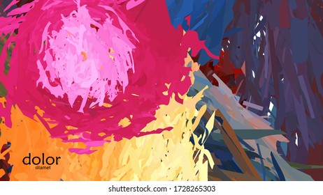 Abstract vector illustration with colorful feather layered shapes. Bright multicolored dimensional background. Brush stroke watercolor digital paint imitation. Rainbow scribble advertising template.