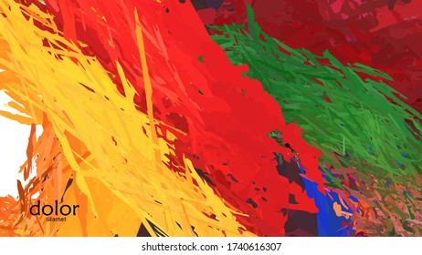 Ilustración vectorial abstracta con formas coloridas de plumas. Fondo dimensional luminoso multicolor. Imitación de pintura digital con acuarela de pincel. Plantilla publicitaria de garabatos arcoiris.