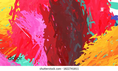 Abstract vector illustration with colorful feather layered shapes. Bright multicolored dimensional background. Brush stroke watercolor digital paint imitation. Rainbow scribble advertising template.