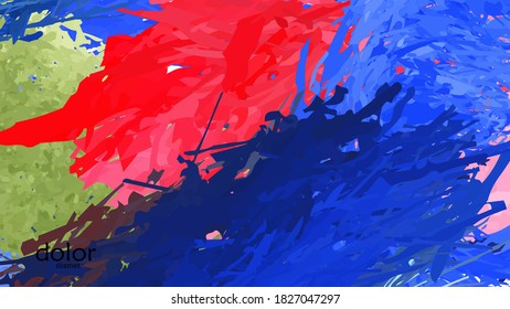 Abstract vector illustration with colorful feather layered shapes. Bright multicolored dimensional background. Brush stroke watercolor digital paint imitation. Rainbow scribble advertising template.