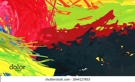 Abstract vector illustration with colorful feather layered shapes. Bright multicolored dimensional background. Brush stroke watercolor digital paint imitation. Rainbow scribble advertising template.