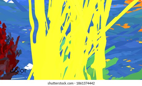 Abstract vector illustration with colorful feather layered shapes. Bright multicolored dimensional background. Brush stroke watercolor digital paint imitation. Rainbow scribble advertising template.