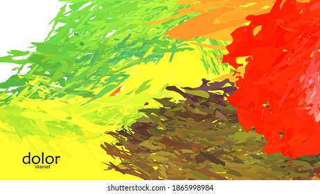 Abstract vector illustration with colorful feather layered shapes. Bright multicolored dimensional background. Brush stroke watercolor digital paint imitation. Rainbow scribble advertising template.
