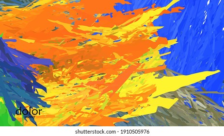 Abstrakte Vektorgrafik mit bunten Federschichten. Heller mehrfarbiger Hintergrund. Pinselstrich Aquarellfarben digitale Farbimitation. Regenbogen-Schreib-Werbevorlage.