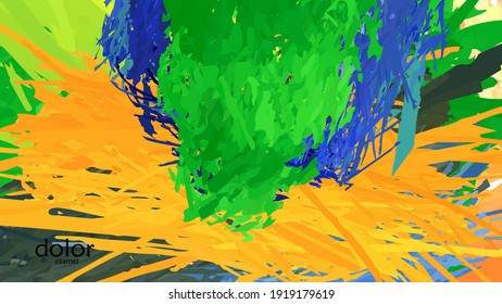 Abstract vector illustration with colorful feather layered shapes. Bright multicolored dimensional background. Brush stroke watercolor digital paint imitation. Rainbow scribble advertising template.