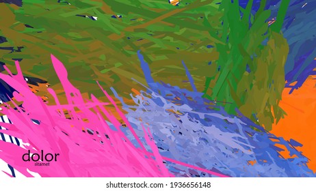 Abstract vector illustration with colorful feather layered shapes. Bright multicolored dimensional background. Brush stroke watercolor digital paint imitation. Rainbow scribble advertising template.