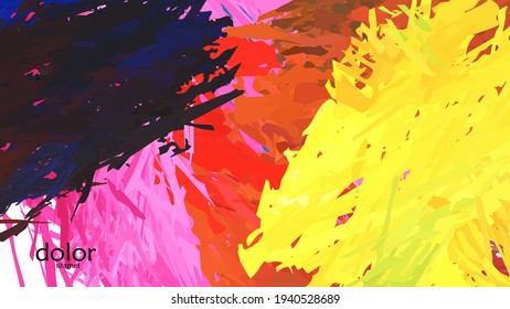 Ilustración vectorial abstracta con formas coloridas de plumas. Fondo dimensional luminoso multicolor. Imitación de pintura digital con acuarela de pincel. Plantilla publicitaria de garabatos arcoiris.