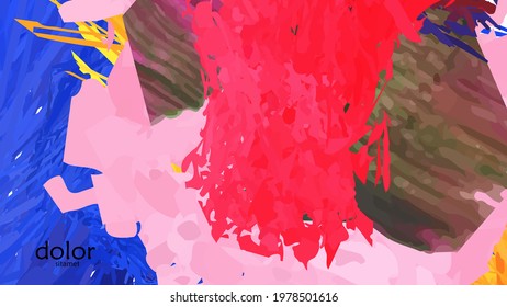 Abstract vector illustration with colorful feather layered shapes. Bright multicolored dimensional background. Brush stroke watercolor digital paint imitation. Rainbow scribble advertising template.