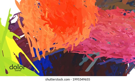 Abstract vector illustration with colorful feather layered shapes. Bright multicolored dimensional background. Brush stroke watercolor digital paint imitation. Rainbow scribble advertising template.