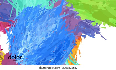 Abstract vector illustration with colorful feather layered shapes. Bright multicolored dimensional background. Brush stroke watercolor digital paint imitation. Rainbow scribble advertising template.