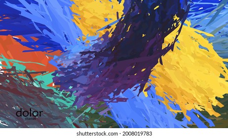 Abstract vector illustration with colorful feather layered shapes. Bright multicolored dimensional background. Brush stroke watercolor digital paint imitation. Rainbow scribble advertising template.