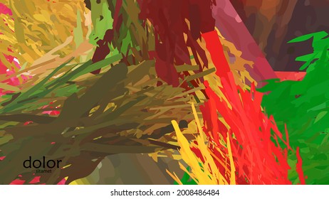Abstract vector illustration with colorful feather layered shapes. Bright multicolored dimensional background. Brush stroke watercolor digital paint imitation. Rainbow scribble advertising template.