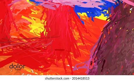 Abstract vector illustration with colorful feather layered shapes. Bright multicolored dimensional background. Brush stroke watercolor digital paint imitation. Rainbow scribble advertising template.