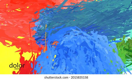 Abstract vector illustration with colorful feather layered shapes. Bright multicolored dimensional background. Brush stroke watercolor digital paint imitation. Rainbow scribble advertising template.