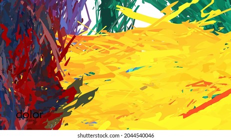 Abstract vector illustration with colorful feather layered shapes. Bright multicolored dimensional background. Brush stroke watercolor digital paint imitation. Rainbow scribble advertising template.