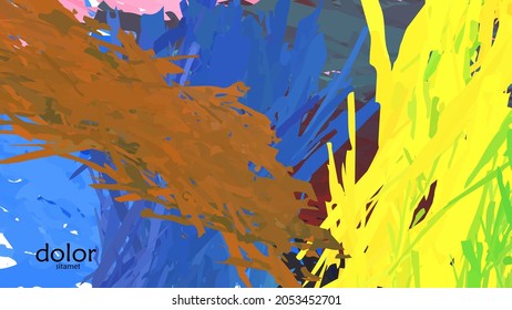 Abstract vector illustration with colorful feather layered shapes. Bright multicolored dimensional background. Brush stroke watercolor digital paint imitation. Rainbow scribble advertising template.